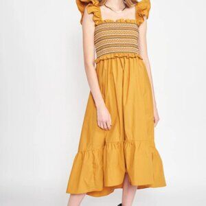 Yellow Tiered Maxi Dress With Embroidered Bodice & Ruffle Straps By Strut & Bolt